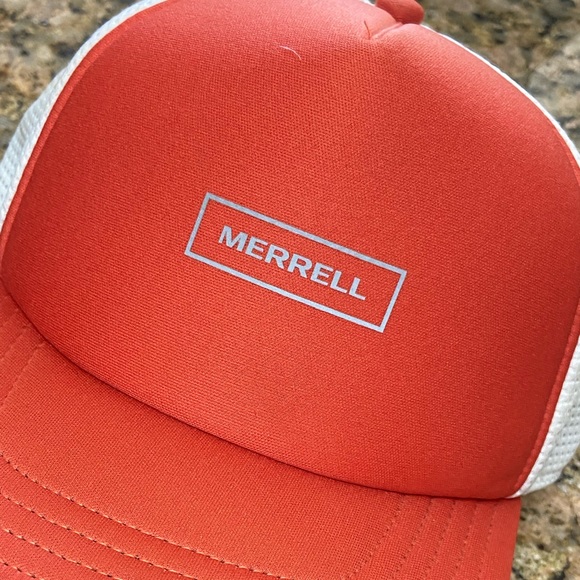 MERRELL Orange & White Trucker Style Strap Back Hiking Baseball Hat MINTY - Picture 2 of 7